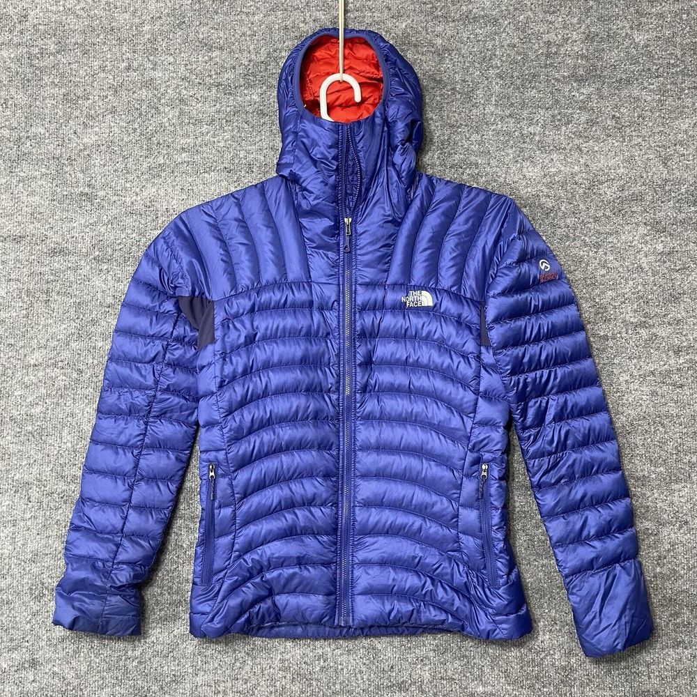 The North Face Women's Blue Puffer Jacket with Red Lining